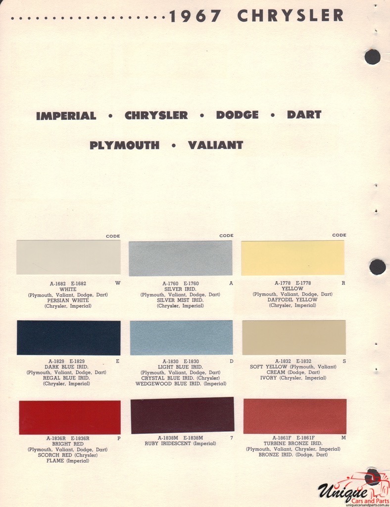 1967 Chrysler Paint Charts RM 1